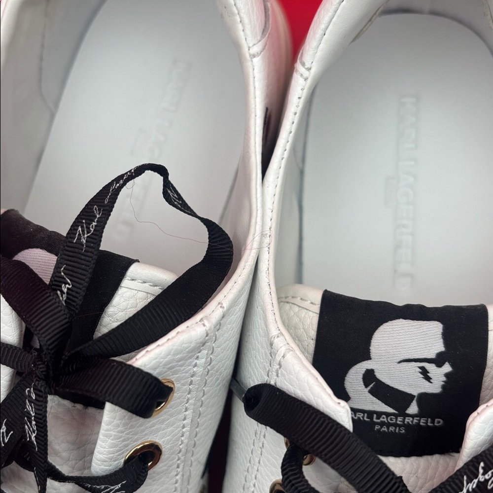KARL LAGERFELD Paris Cate Leather Pin Embellished Lace-up Sneakers , size 9.5 GC - Picture 10 of 13